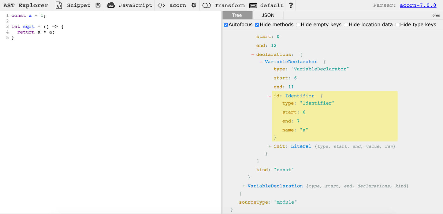 AST Explorer 解析结果：一颗语法树