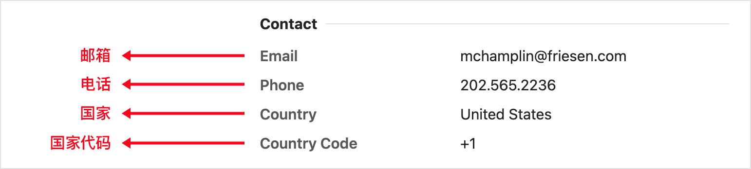 联系方式中英对照