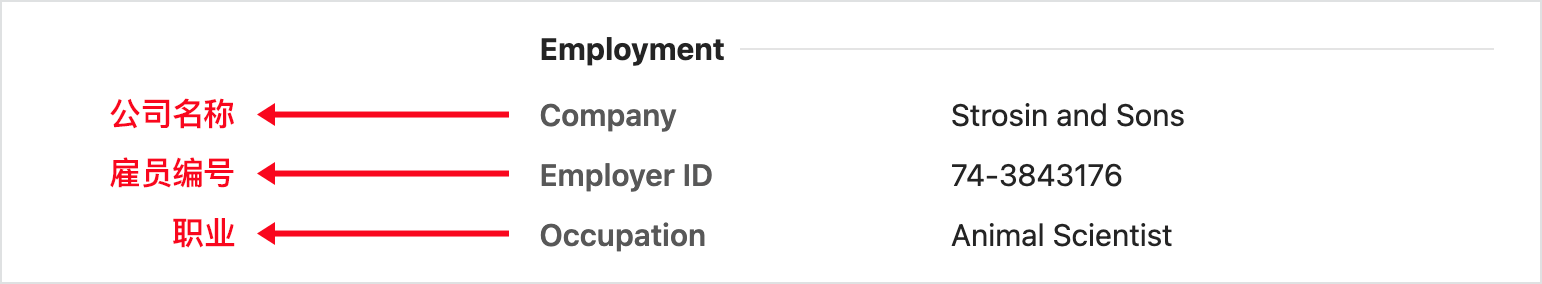 雇佣信息中英对照